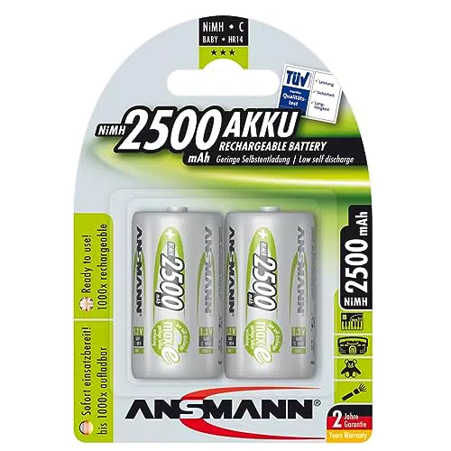 ANSMANN Akku C 2500 mAh NiMH 1, 2 V - Baby C Batterien wiederaufladbar