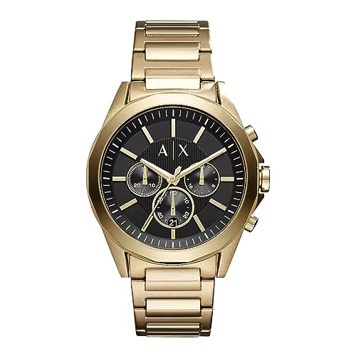 Armani Exchange Herrenuhr, Chronographenwerk, 44mm GoldEdelstahlgehäuse mit Edelstahlarmband