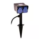 as - Schwabe Erdspieß-Verteilersteckdose 2-fach Schutzkontakt-Steckdosen 230 V / 16 A mit Timer Steckdosenverteiler mit 2 m Gummischlauchleitung & Sicherheitsklappdeckel IP44 Schwarz I 60685