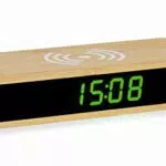 Atlanta Quarz-Wecker LED Anzeige mit Wireless Charging Induktiv Ladefunktion Bambus Gehäuse - 2603