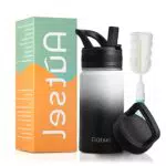 Autsel Edelstahl Trinkflasche Sport 350ml Auslaufsichere Thermosflasche mit Strohhalm Deckel Isolierflasche Doppelwand 2 Deckel für Büro Camping DARK