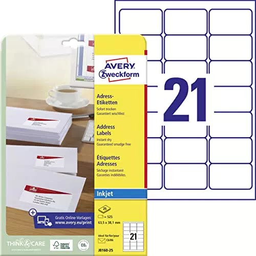 AVERY Zweckform J8160-25 Adressetiketten/Adressaufkleber 25 Blatt