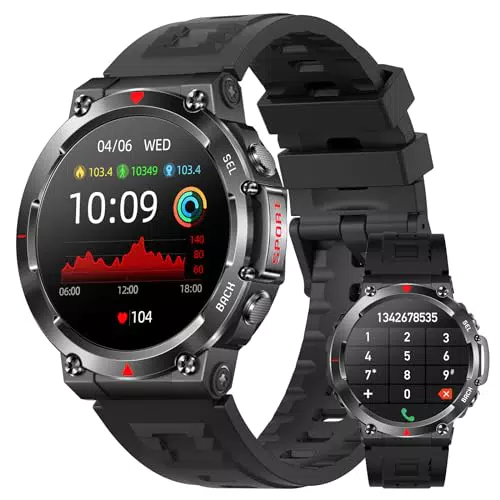 AZTTKIA Smartwatch Herren, Smart Watch mit Telefonfunktion 1.39" Zoll Touchscreen Fitness Tracker