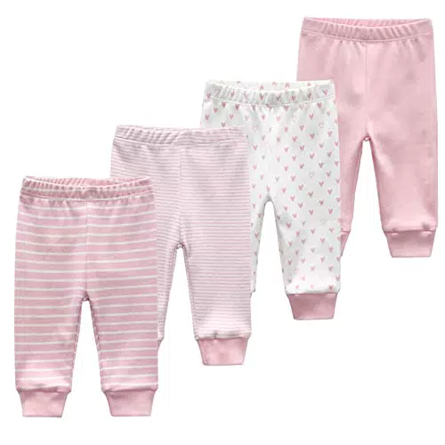 Baby Unisex Leggings Trousers Multicoloured Cotton Pants for Newborn Boys and Girls 4 Pack 0-24 Months