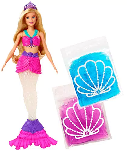 Barbie GKT75 - Dreamtopia Glitzer-Slime Meerjungfrau-Puppe mit 2 Slime-Beuteln