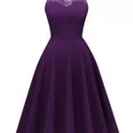 Bbonlinedress Cocktailkleid Damen Abendkleider elegant für Hochzeit Neckholder festliches Kleid Sommerkleid Ballkleider kurz Brautjungfer Kleid Grape