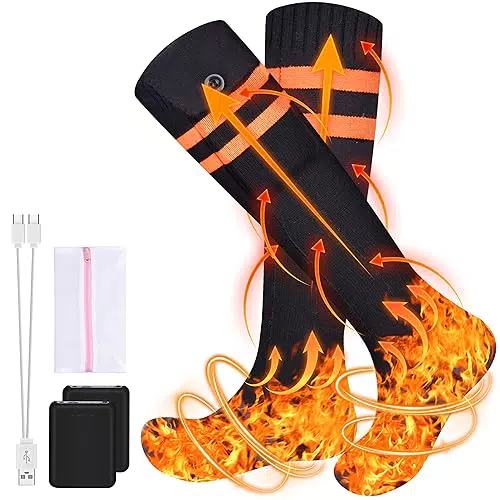 Beheizbare Socken, 3, 7V/4000mAh Wiederaufladbare Heizsocken mit 4 Temperaturen