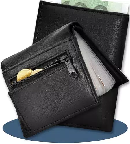 BelliBiz Kreditkartenetui Herren RFID Schutz - Karten Portemonnaie Herren aus Leder - Kartenetui mit Münzfach - Kartenportmonai Herren 16 Karten - Scheckkartenetui - Kartenbörse mit Scheinfach