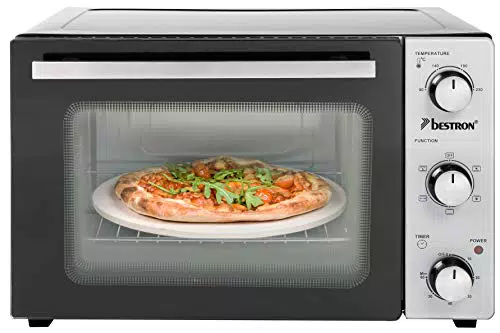 Bestron AOV31PS Kompakter Mini-Backofen mit Drehspieß und Pizzastein