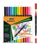 BIC Intensity Filzstifte Set, Dual Tip Brush Pen zum Malen in 12 verschiedenen Farben