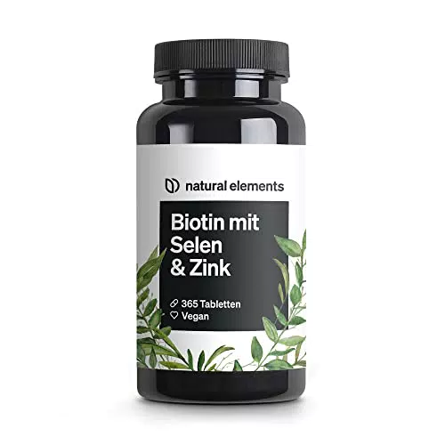 Biotin + Selen + Zink für Haut, Haare & Nägel - 365 vegane Tabletten - Ohne Magnesiumstearat