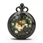 BOSHIYA Herren Taschenuhr Mechanische Leuchtende Vintage Steampunk Skelett Halbjäger Handaufzug Mechanische Taschenuhr mit Kette für Herren