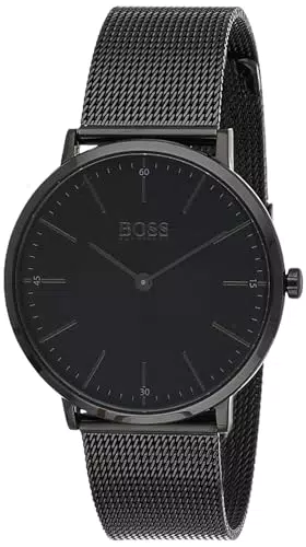 BOSS Analog Quarzuhr für Herren mit Schwarzes Edelstahl-Mesh-Gliederarmband - 1513542