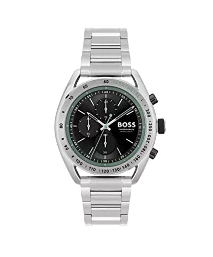 BOSS Chronograph Quarz Uhr für Herren mit Silbernes Edelstahlarmband - 1514023