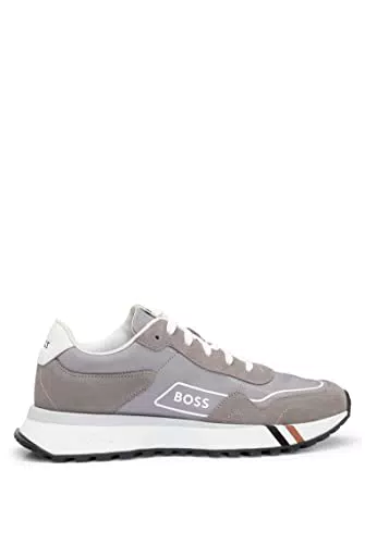 BOSS Herren Jonah Runn Sneakers aus verschiedenen Materialien mit charakteristischem Streifen-Detail Grau 39 Größe 39