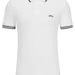BOSS Herren Paul Curved Slim-Fit Poloshirt aus Stretch-Baumwolle mit geschwungenem Logo Weiß