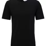 BOSS Herren Tock T-Shirt aus Stretch-Baumwolle mit Logo-Streifen aus Jacquard am Kragen Schwarz X