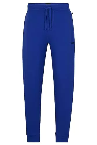 BOSS Herren Waffle Pants Cuff Pyjama-Hose aus Baumwoll-Mix mit Logo-Stickerei Blau