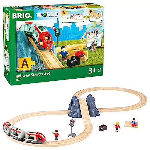 BRIO World 33773 Eisenbahn Starter Set A - Die ideale erste Holzeisenbahn mit Tunnel und Figuren - Kleinkinderspielzeug empfohlen ab 3 Jahren