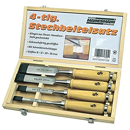 Brüder Mannesmann Stechbeitelsatz 4-tlg. in Holzkassette