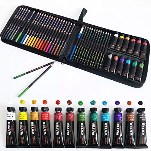 Buntstifte Zeichnen Bleistift Set, 12 Farben Aquarellfarben in Tuben mit 24 Aquarell-Buntstiften