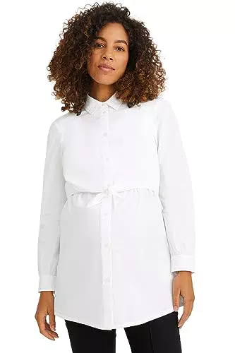 C&A Damen Bluse Umstandsmode Unifarben weiß 48