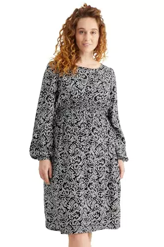 C&A Damen Kleid Umstandsmode Rundhalsausschnitt unter dem Knie Empire Kleider schwarz 42