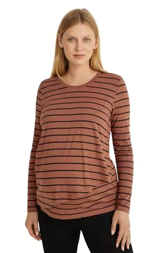 C&A Damen Streifen T-Shirt Umstandsmode Rundhalsausschnitt Langärmelig braun