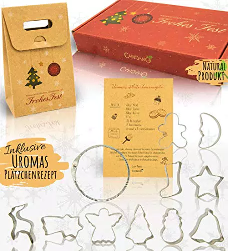 Caridano Keksausstecher Set inkl. Geschenktüten nachhaltig - Ausstechformen mit Rezept - Weihnachtsausstecher - Cookies Cutter - Weihnachtskeksausstecher - Ausstechformen Kinder