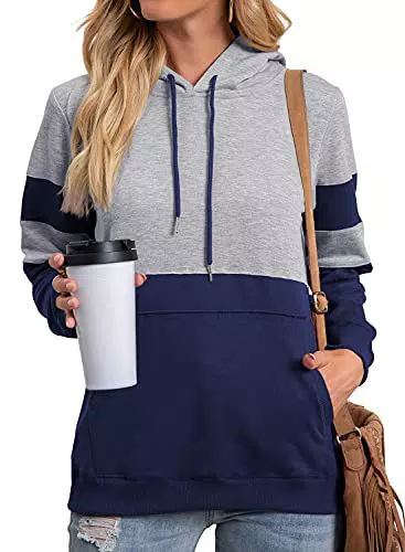 Cassiecy Hoodie Damen Kapuzenpullover Herbst Winter Frauen Freizeit Sport Langarm Sweatshirt Streetwear Kapuzenpulli Tops（Z Dunkelblau