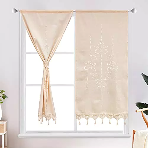choicehot Beige Baumwolle Leinen Stickerei Küche Vorhang