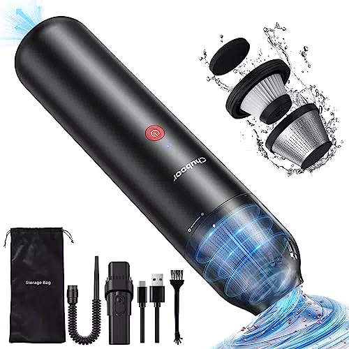 Chuboor Handstaubsauger, Mini Staubsauger 7000Pa Starker SOG Leicht und Bequem Handstaubsauger Akku mit HEPA Mehrfachfiltration Laufzeit 25 Min Aufladbar USB für Zuhause/Auto/Tierhaare