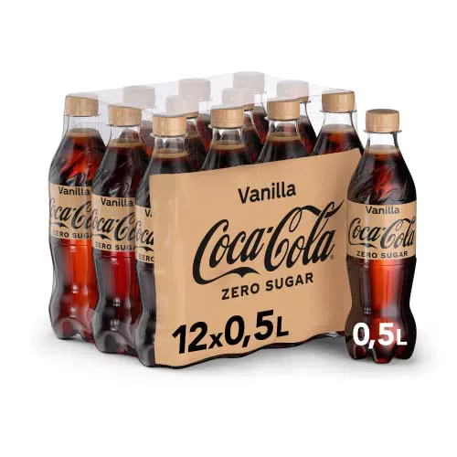 Coca-Cola Zero Sugar Vanilla - prickelndes, koffeinhaltiges Getränk mit originalem Vanillegeschmack - ohne Zucker - in praktischen Einweg Flaschen