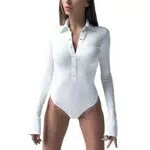 Cocoarm Damen Bodys Elegant Wrap Bodies Revers Langarm Wickeln Bodysuit Einfarbig Overall Langarmshirt Slim Tops Basicshirt Jumpsuit