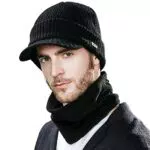Comhats Winter-Set mit Wollgestrickter Schirmmütze und Fleece-Schal/Halswärmer für Herren und Damen - Warme gestrickte Schirmmütze 69311_Schwarz