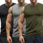 COOFANDY Herren Muskelshirt axelshirt Tank Top 3er Muscle Shirt ärmelloses Vest Athletic Unterhemden Rundhals-Ausschnitt Schwarz/Armee Grün/Grau