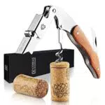 CORKAS Korkenzieher Holz Kellnermesser - Profi Korkenzieher aus Edelstahl in Gastronomie Qualität mit Flaschenöffner und Folienschneider Ideales Kellnermesser für Weinliebhaber