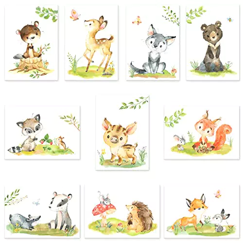 CreativeRobin 10er Poster-Set Waldtiere Kinderzimmer I Babyzimmer Deko