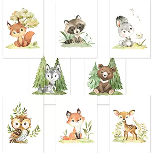 CreativeRobin 8er Poster-Set Waldtiere Kinderzimmer I Babyzimmer Deko I Reh