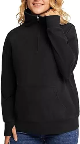 Damen Pullover für Mutter Alltäglich Winter Schwangerschaftssweatshirt Halb Reißverschluss Umstandspullover Schwarz XL MC0344A23-01