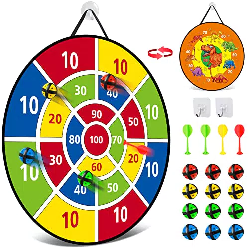 Dartscheibe für Kinder - 26 inches, Montessori Spielzeug Dinosaurier Thema Dart Board mit 12 Bällen Brettspiele Toy