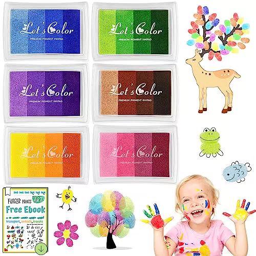 DazSpirit Stempelkissen Set, 6 Farben Stempel Fingerfarben Kinder Ungiftig Abwaschbar