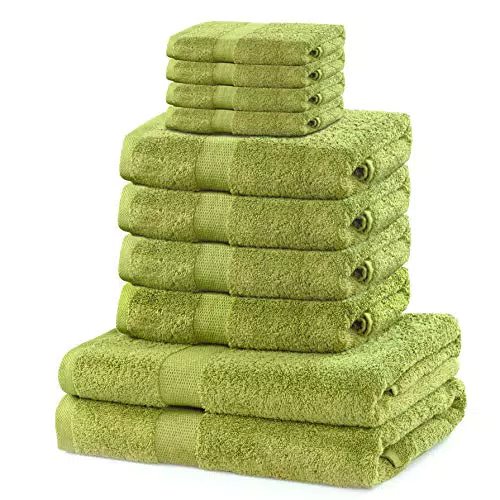 DecoKing 10er Set Baumwolle Qualität 525g/m 4 Gästehandtücher 30x50 cm 4 Handtücher 50x100 cm und 2 Badetücher 70x140 cm seladongrün grün saugfähig Marina