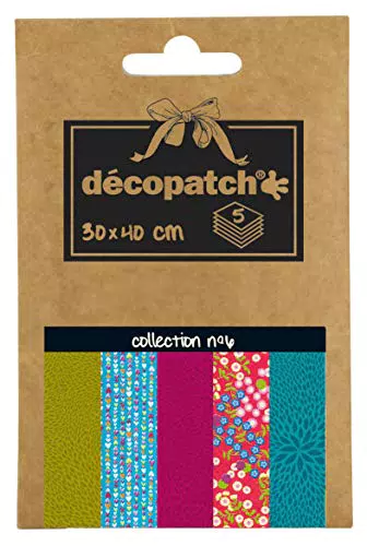 Decopatch DP006O Packung Décopocket mit 5 Papierbogen 1 Pack farbig sortiert