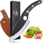 DRAGON RIOT Kochmesser, Scharfes Küchenmesser Japanisches Handgeschmiedetes Wikinger Messer Ausbeinmesser Fleischmesser Full Tang Outdoor Messer mit PU-Scheide für Grill