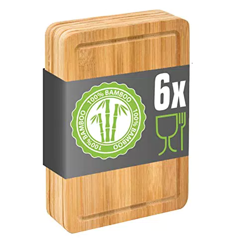 DuneDesign 6er Set: Schicke Stullenbretter - 22x15 Frühstücksbrettchen - Schneidebrett Holz - Brotzeitbretter - Schneidbrett Bambus Klein Holzbretter Küche