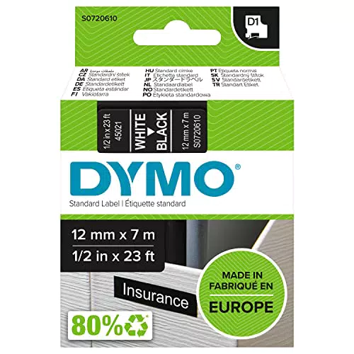 DYMO Original D1-Etikettenband, weiß auf schwarz, 12 mm x 7 m