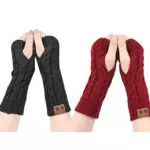 ECOMBOS Fingerlose Handschuhe Damen - Winter Armstulpen Handschuhe Damen Pulswärmer Strick Kurzer Gestrickte Halb Fingerlose Fäustlinge