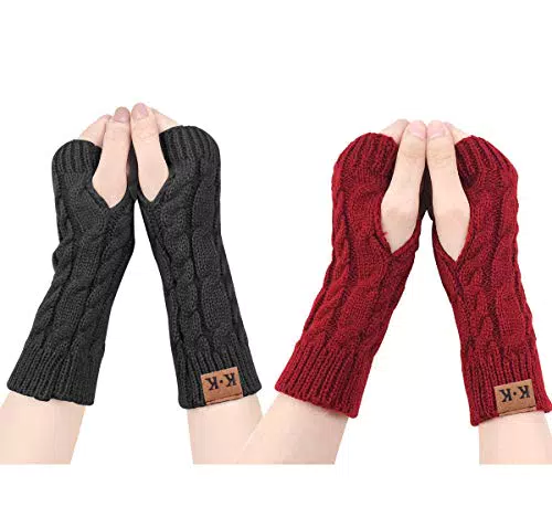 ECOMBOS Fingerlose Handschuhe Damen - Winter Armstulpen Handschuhe Damen Pulswärmer Strick Kurzer Gestrickte Halb Fingerlose Fäustlinge