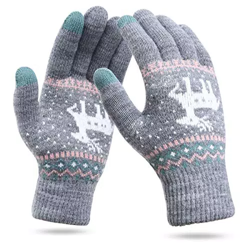 ECOMBOS Touchscreen Handschuhe Damen - Thermohandschuhe Winter Damen Gedehnt Strickhandschuhe Wollhandschuhe Reithandschuhe Outdoor für Damen